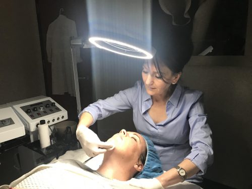 patient undergoing hydrafacial treatment