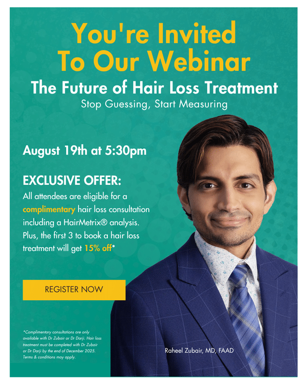 The Future of Hair Loss Treatment webinar poster featuring Dr. Zubair