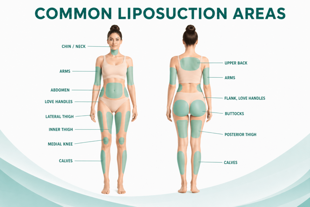 liposuction common areas of the body including abdomen, thighs, arms